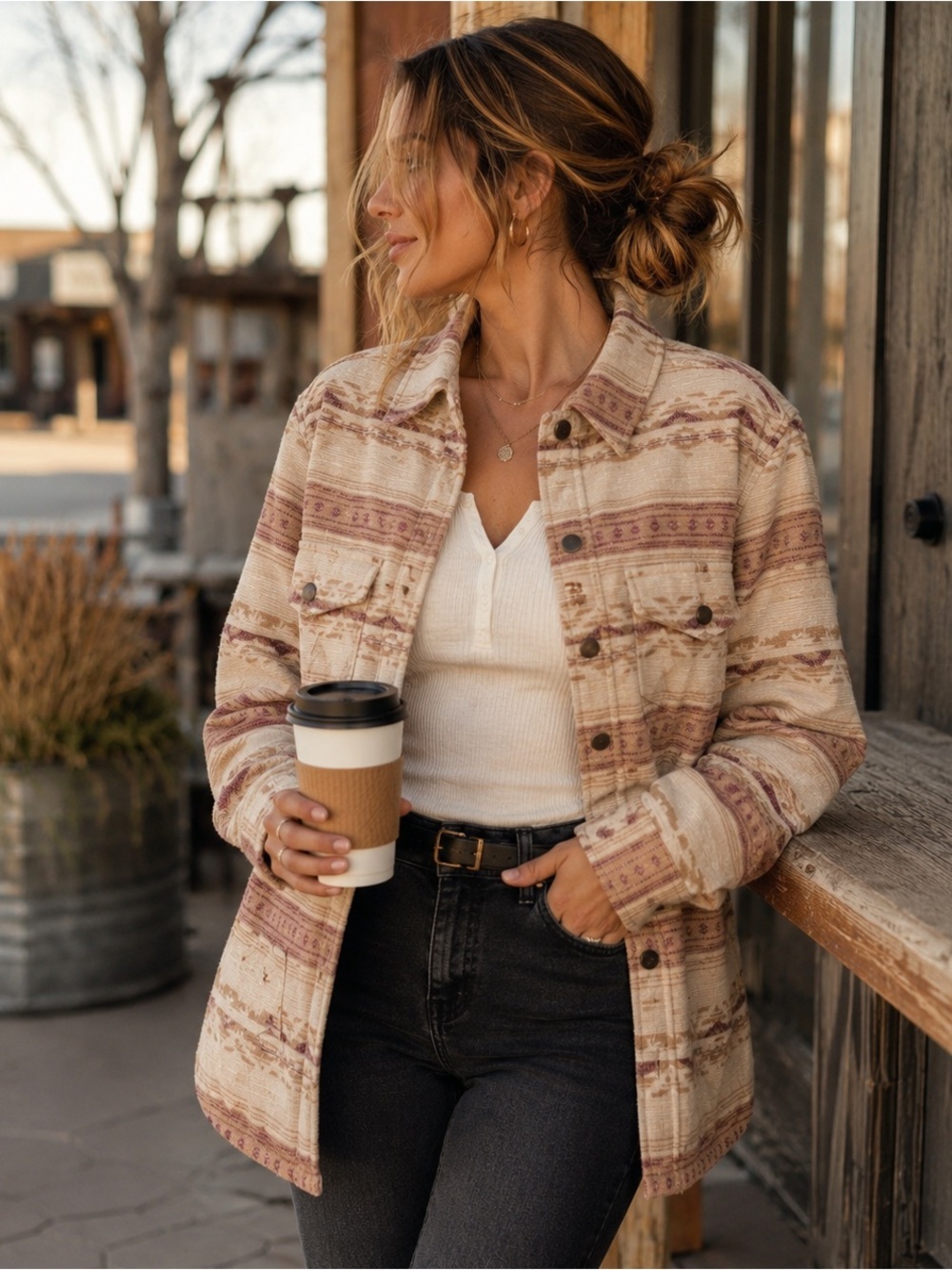Wrangler Retro Southwestern Shacket Jacket NWT Large Quilted Lined